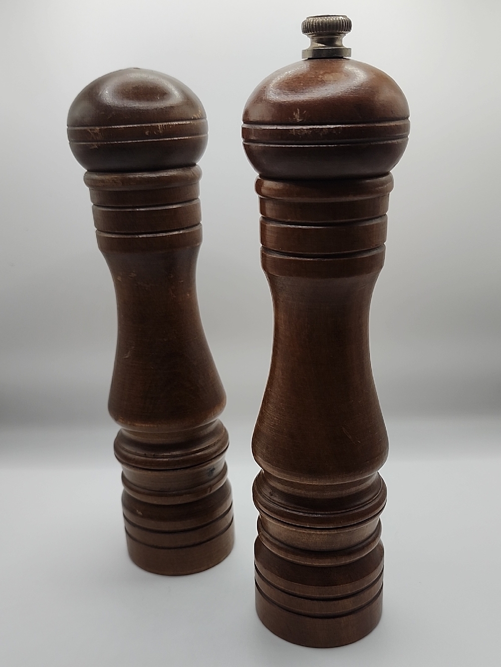 Vintage Woodcrest MCM Wooden Salt & Pepper Mill Set - Japan Steel